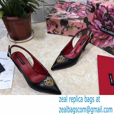 Dolce  &  Gabbana Heel 6.5cm Quilted Leather Devotion Slingbacks Black/Red 2021